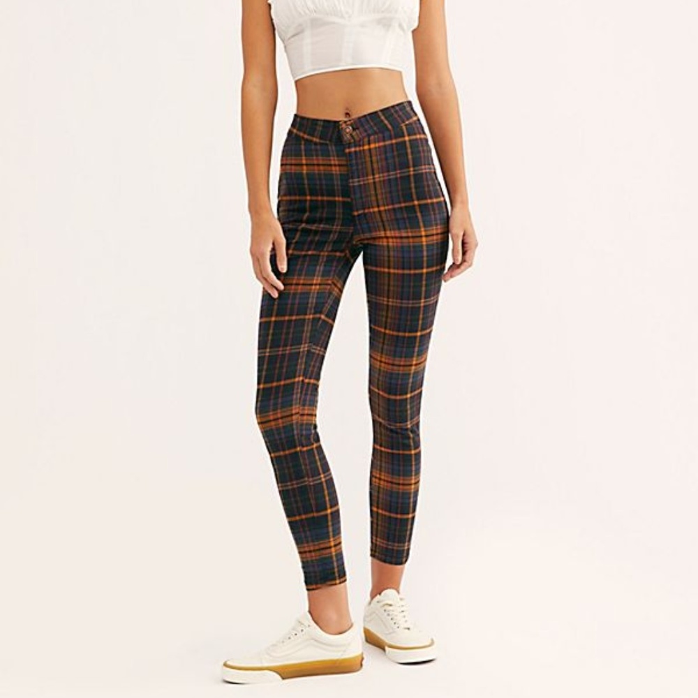 Free People Plaid Printed Jeans